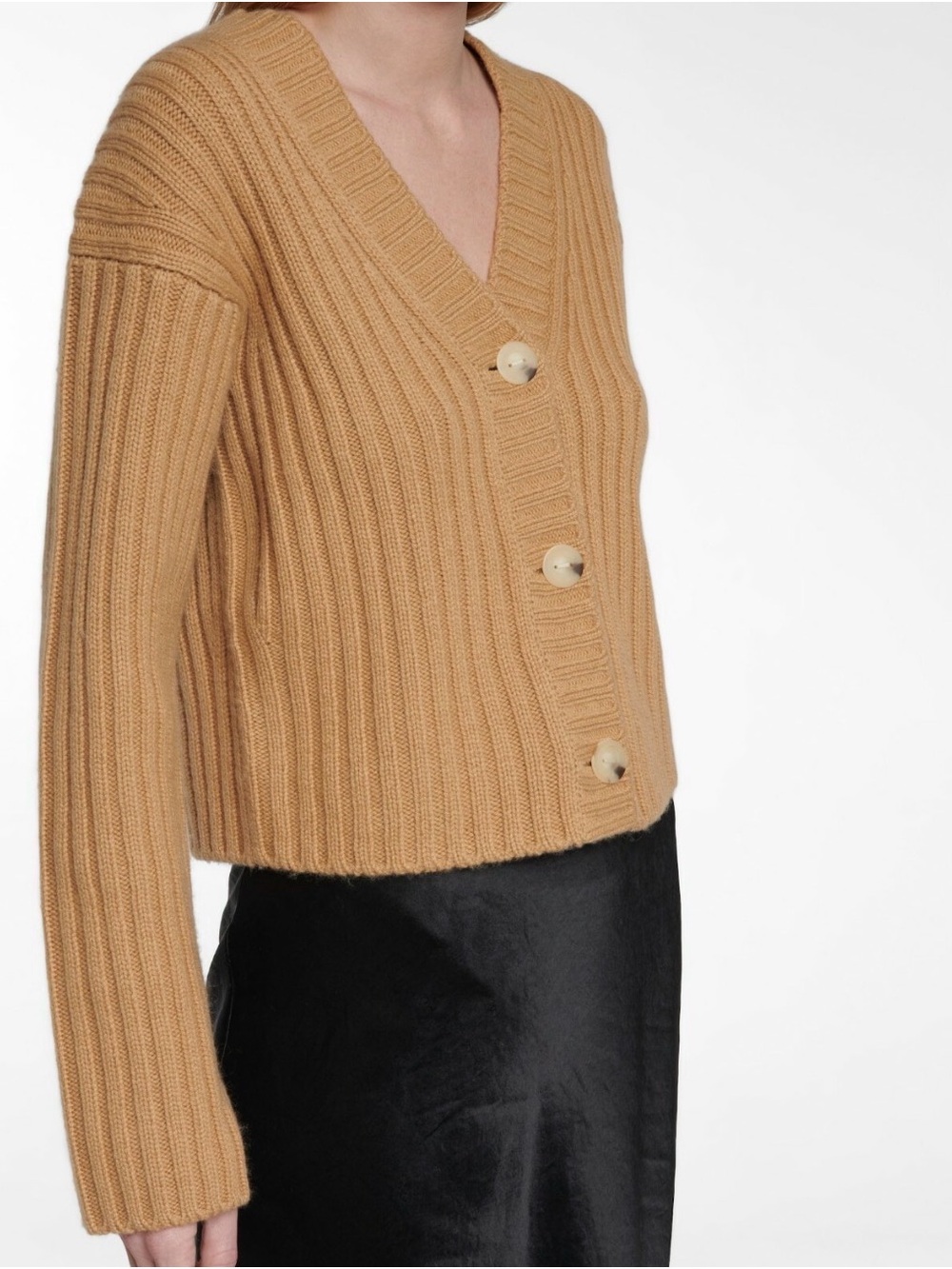 VINCE Cropped Ribbed Wool & Cashmere Button-Front - Picture 3 of 5